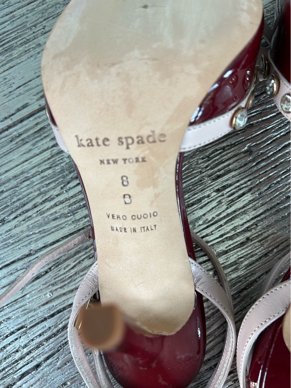 Kate Spade burgundy patent leather with light pink details with rhinestones - Picture 9 of 13
